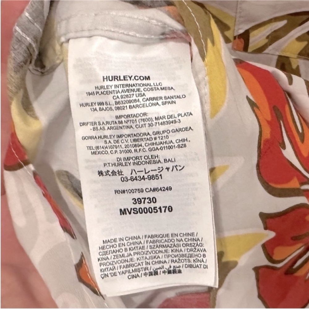 Hurley Short Sleeve Organic Cotton Button Down Gray, Orange & Green Palm Print - Picture 8 of 10